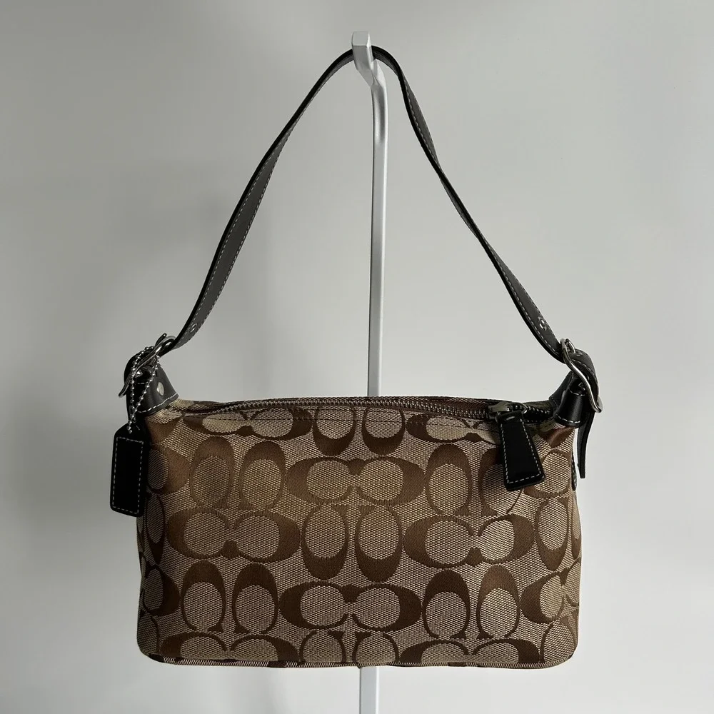 Coach Signature Demi Brown Canvas Leather Shoulder Bag 6094 Excellent
